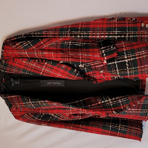 Rachel Zoe Tweed Plaid Red Black Jacket - Picture 12 of 17